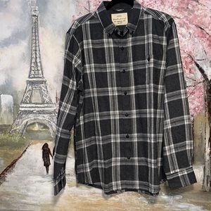 Weatherproof Vintage Mens Button-Up Shirt Blue Plaid Long Sleeve w Pockets L EUC